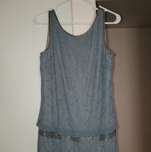 Adriana Papell flapper dress, never worn, dusty blue gray color, size 6